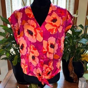 DR2 Pink and Purple Cap Sleeve Tie Front Blouse